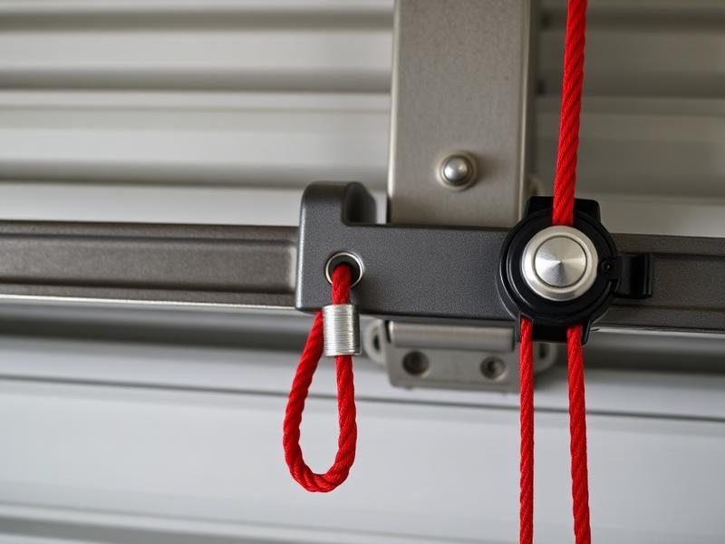 Garage door manual release mechanism with red emergency cord